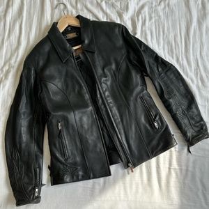 Genuine Leather Motorcycle Jacket with Flame Sleeves